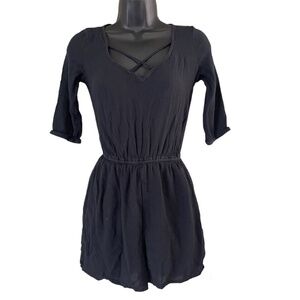 Hollister Womens Romper Shorts Boho Black Crepe Viscose Caged Beach Y2K Adult XS